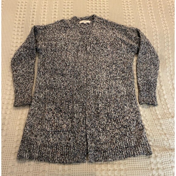 Loft Cardigan Sweater Chunky Oversized Medium Black White Variegated Knit - Picture 12 of 12